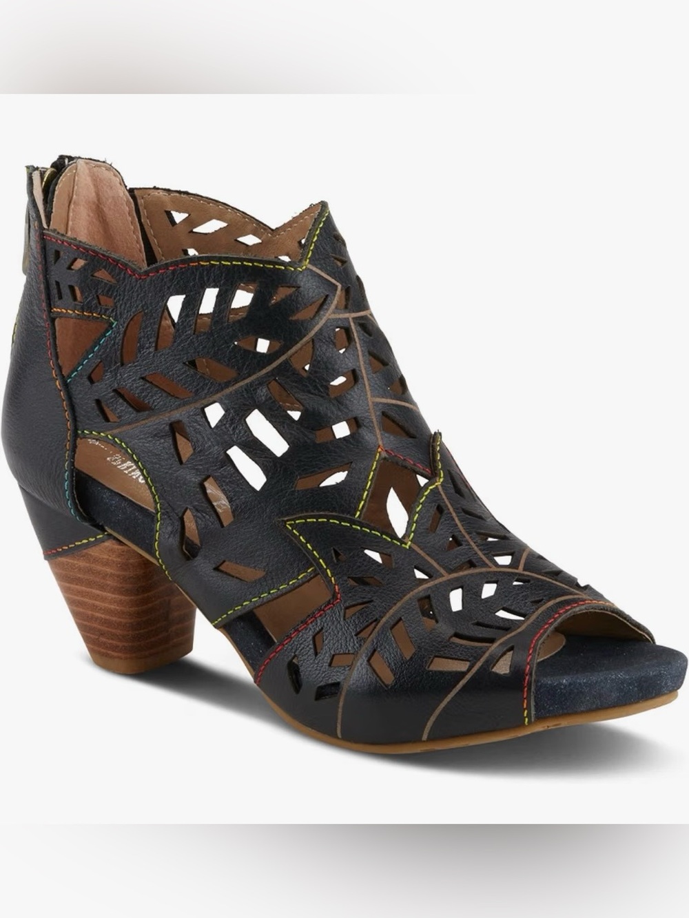 L’Artist Open Toe Black Cutout Leather Mid-Heel Sandal Sz 41 (9.5 - 10)